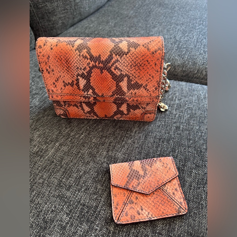 Alice + Olivia Orange Snake-Print Crossbody with Coin Pouch